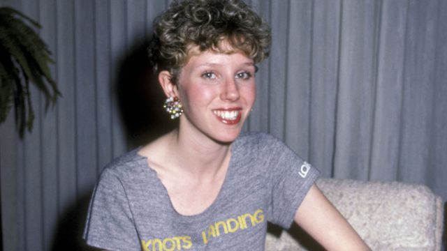 Claudia Lonow wearing a "Knots Landing" shirt in 1983