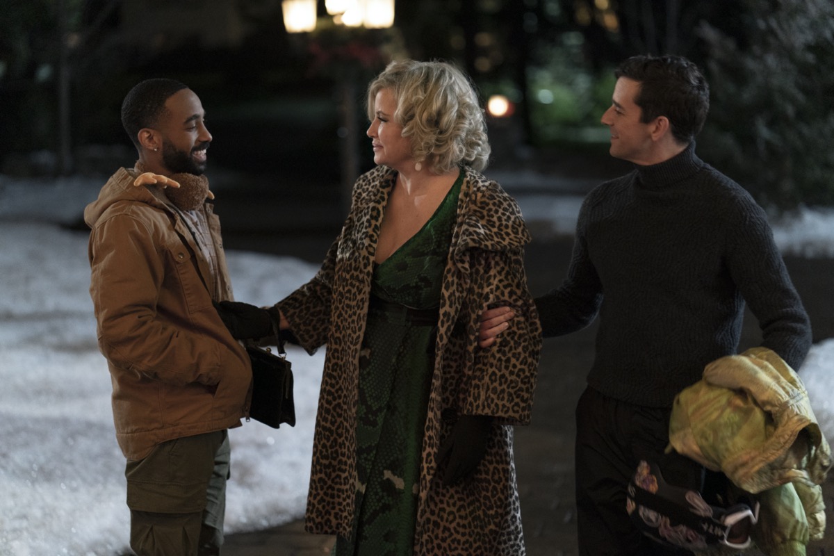 Michael Urie, Jennifer Coolidge, and Philemon Chambers in Single All the Way