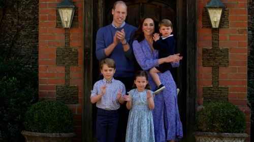 Prince William, Kate Middleton, and their children George, Charlotte, and Louis clapping for NHS workers during he BBC Children In Need and Comic Relief 'Big Night In at London on April 23, 2020