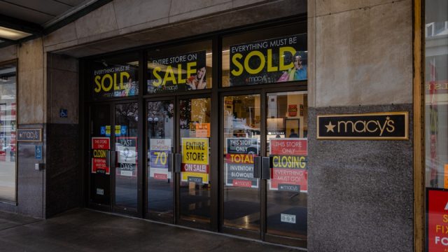 macy's storefront with closed signs