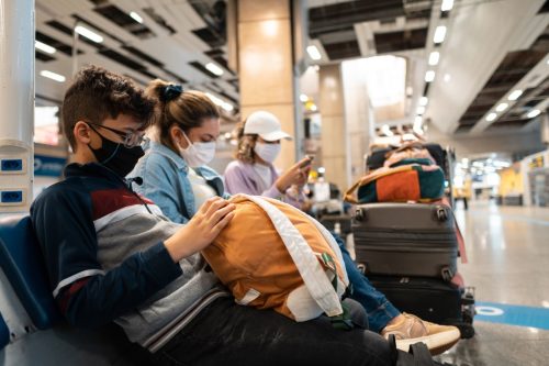 Family, Sitting, Waiting, Boarding, Airport
