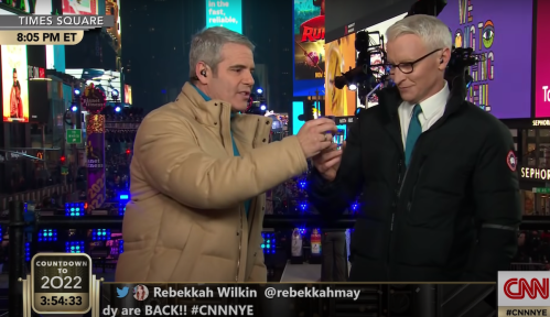 Andy Cohen and Anderson Cooper hosting CNN New Year's on December 31, 2021