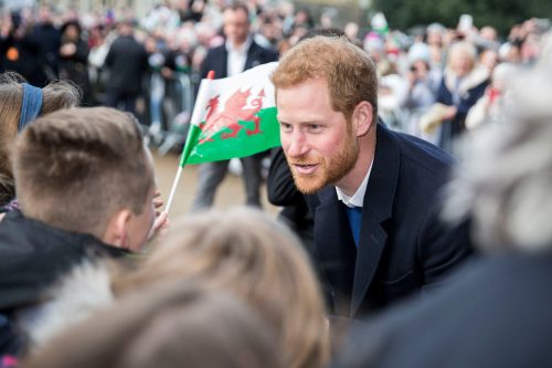Prince Harry greeting the crowd in Cardiff, Wales in 2018