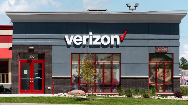 A Verizon Wireless store in Cheyenne, Wyoming. Verizon Wireless is a subsidiary of Verizon Communications, a telecommunications provider with over $100 Billion in revenues.
