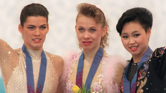 Nancy Kerrigan, Oksana Baiul, and Chen Lu at the 1994 Olympics