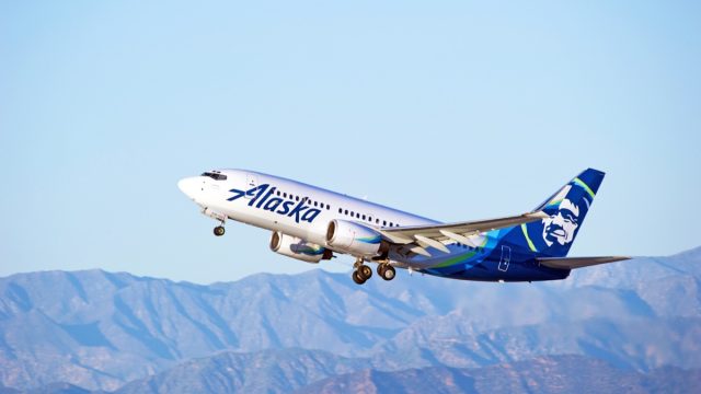 Alaska Airlines Boeing 737-790(WL) aircraft is airborne as it departs Los Angeles International Airport, Los Angeles, California USA