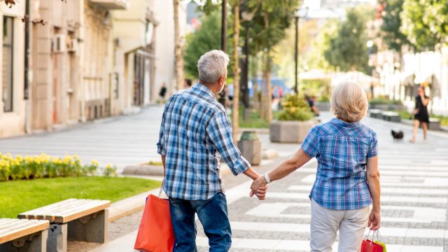 senior couple walking