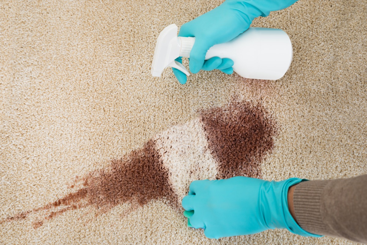 Spray bottle cleaning a dirty rug