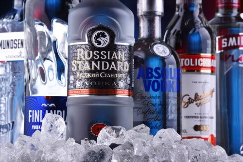 Bottles of several global brands of vodka, the world’s largest internationally traded spirit with the estimated sale of about 500 million nine-liter cases a year.