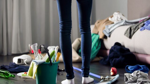 girl in messy room