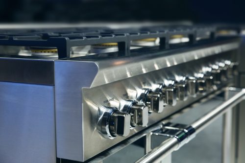 close up of gas range on stove