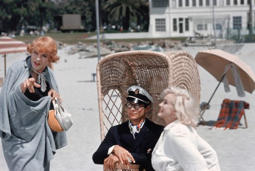 Jack Lemmon, Tony Curtis, and Marilyn Monroe on the set of "Some Like It Hot"