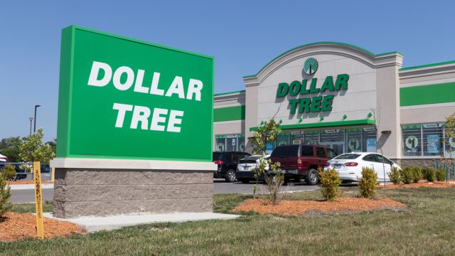 The exterior signage of a Dollar Tree store
