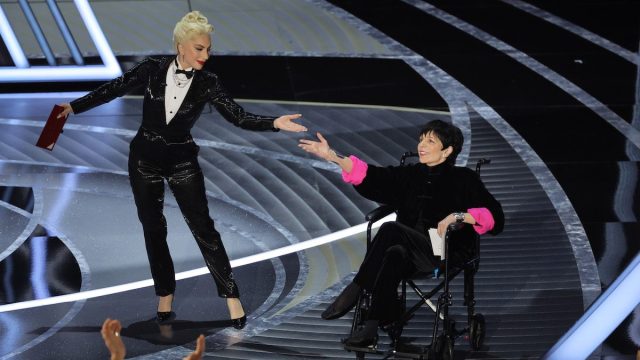 Lady Gaga and Liza Minnelli on stage at the 2022 Oscars