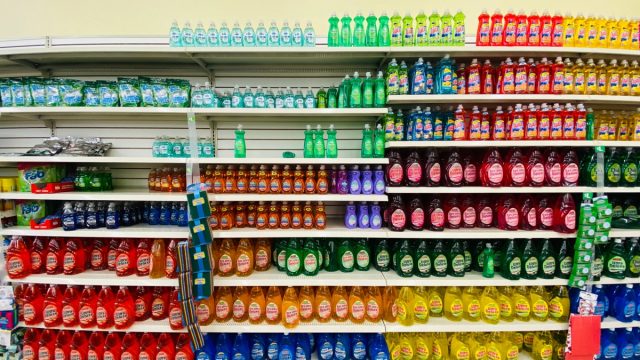 dollar tree shelves with dish soap