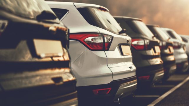 cars parked at dealership