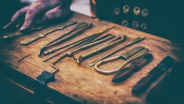 Ancient doctor's surgical instruments.