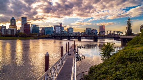 view of the willamette river at sunset
