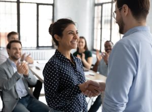 woman getting a promotion at work