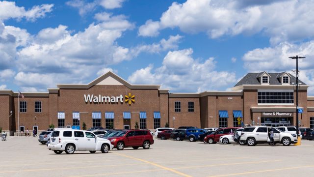 People in the parking lot of a Walmart superstore in Auburn Hills, Michigan.