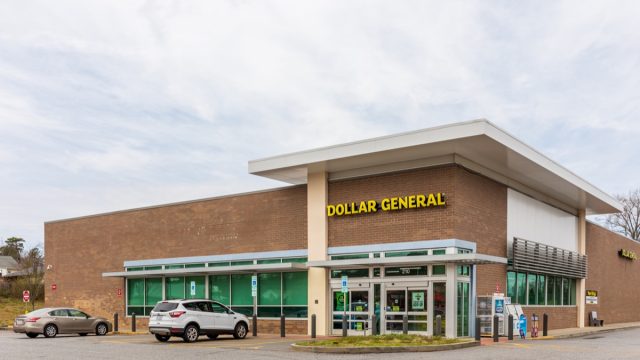 Dollar General store with architectural awning over entrance.