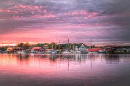 Very purple sunset at the St. Michaels harbor in Maryland