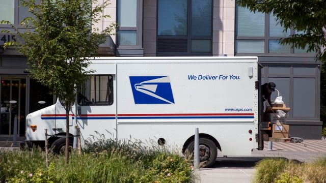 Detail of the US mail delivery truck in New York. US postal servise as independent agnecy was formed in 1971.