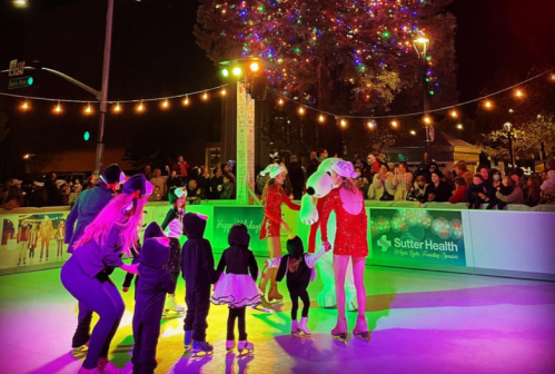 Skating rink at Santa Rosa with christmas lights.