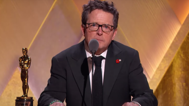 Michael J. Fox accepting his award at the 2022 Governors Awards