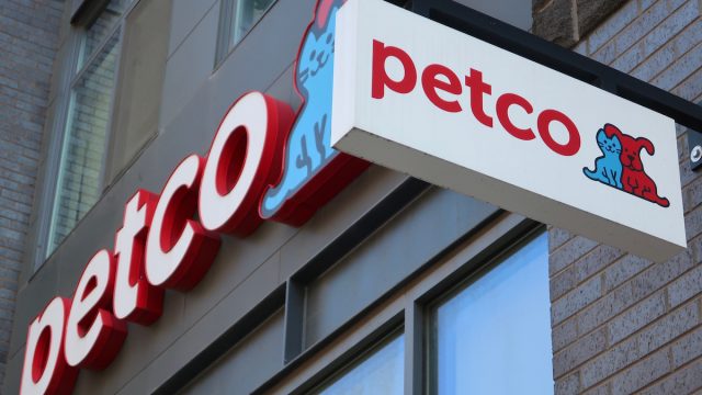 Close up of the sign at a Petco store.