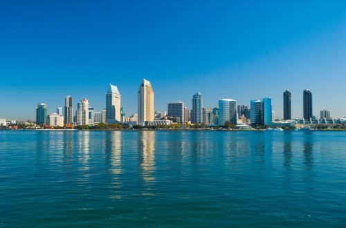 San Diego Waterfront Skyline w/ prominent reflections.