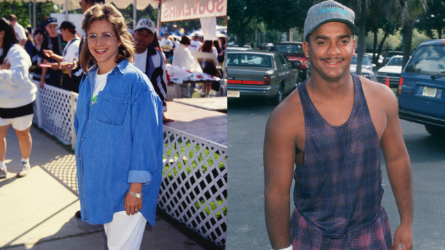 Gabrielle Carteris at an event circa 1990s; Alfonso Ribeiro at the Third Annual Children's Cancer Caring Center Golf Tournament in 1994