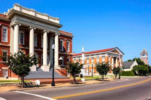 Buildings in the historic district of Hattiesburg, Mississippi.