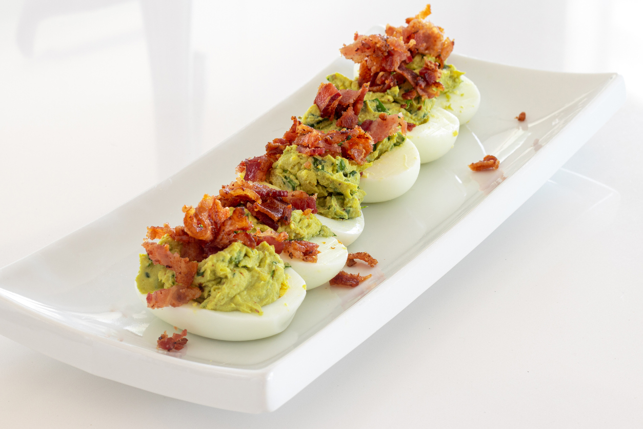avocado deviled eggs with bacon