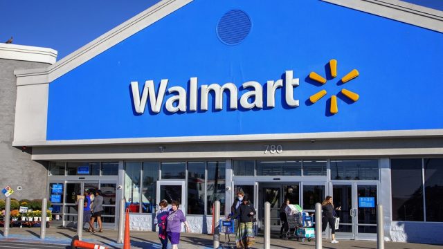 The entrance of a Walmart store
