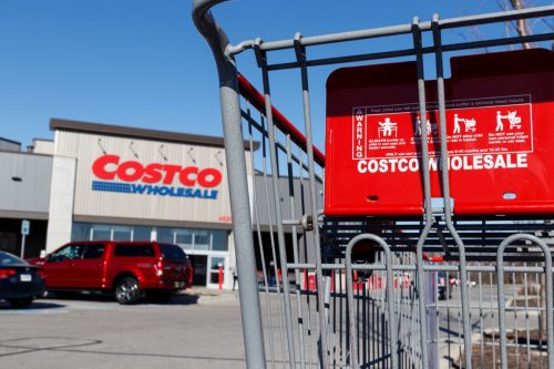 Shopping cart in the parking lot of Costco.