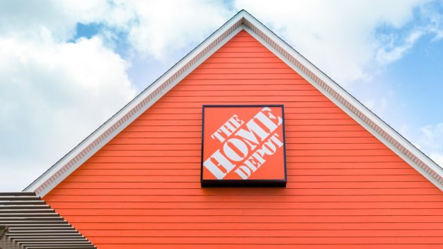 Home Depot store front in bright orange.