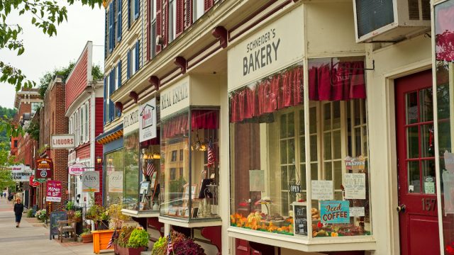 Old-time storefronts in Cooperstown, New York.