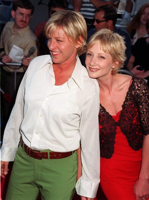 Ellen DeGeneres and Anne Heche at the premiere of "Contact" in 1997