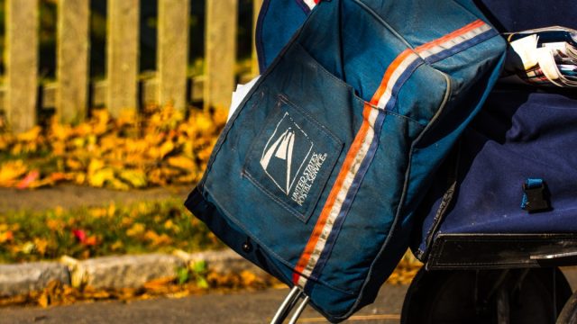 close up of usps postal carrier's satchel