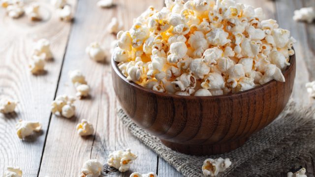 wooden bowl of popcorn