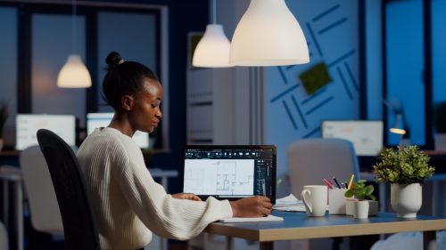 Women studying late at night