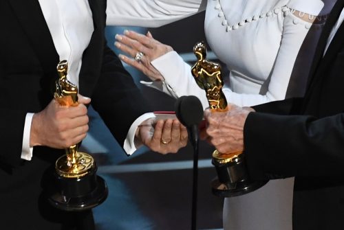 Close up shot of error card when the wrong oscar was given out.