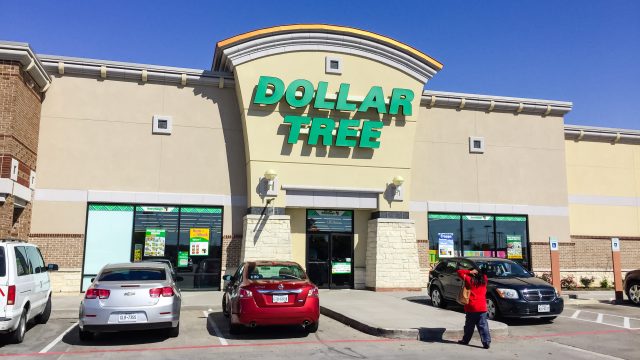 Dollar Tree store in Texas with customer walking in from parking lot