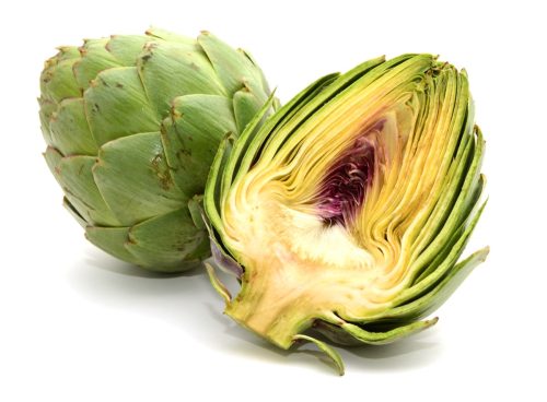 fresh artichokes on white background