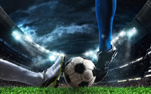 Close up image of soccer players at the stadium