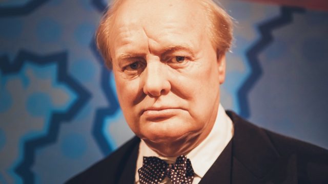 portrait of Winston Churchill on animated background