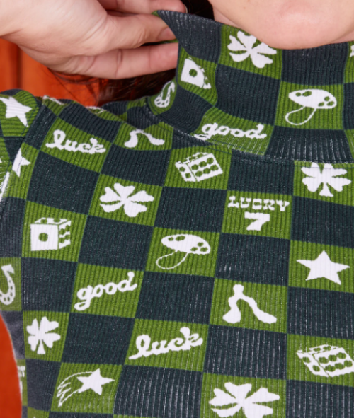 Cropped product shot of a model wearing the Lucky Essential Turtleneck from Big Bud Press