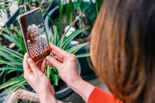 woman on FaceTime with her mother