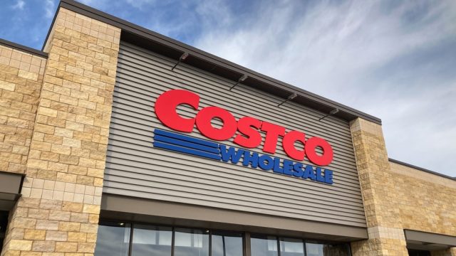 A storefront of a Costco warehouse store